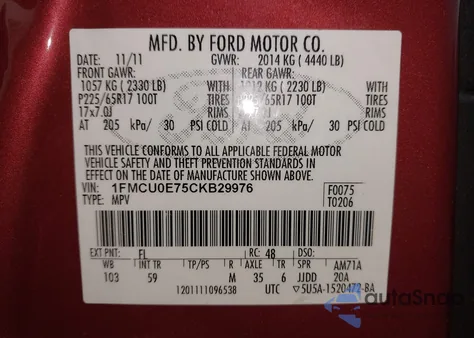 2012 Ford Escape Limited from USA, damaged, VIN 1FMCU0E75CKB29976